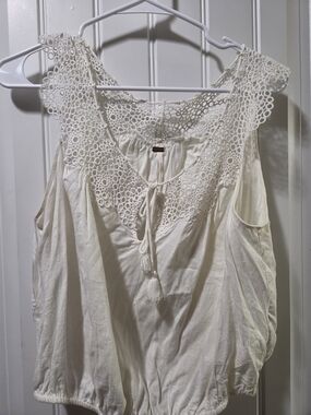 Free People Cream Crochet-Trim Tie-Front Camisole